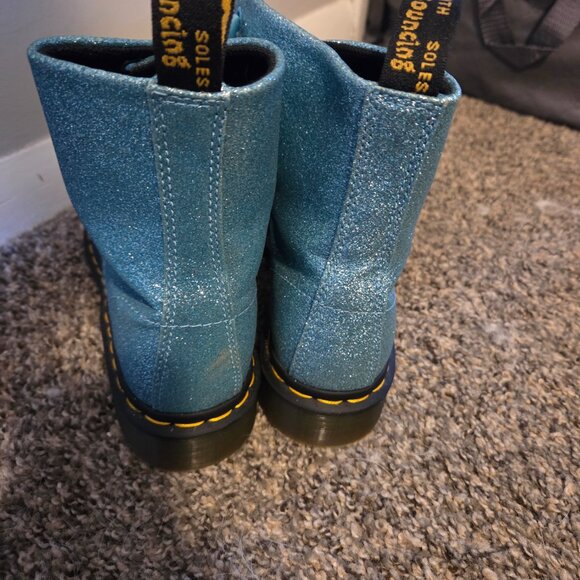 Dr. Martens 1460 Pascal Turquoise Fine Glitter Combat Boots - Picture 3 of 4